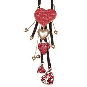 Goldtone Hanging Heart Red Crystal Necklace